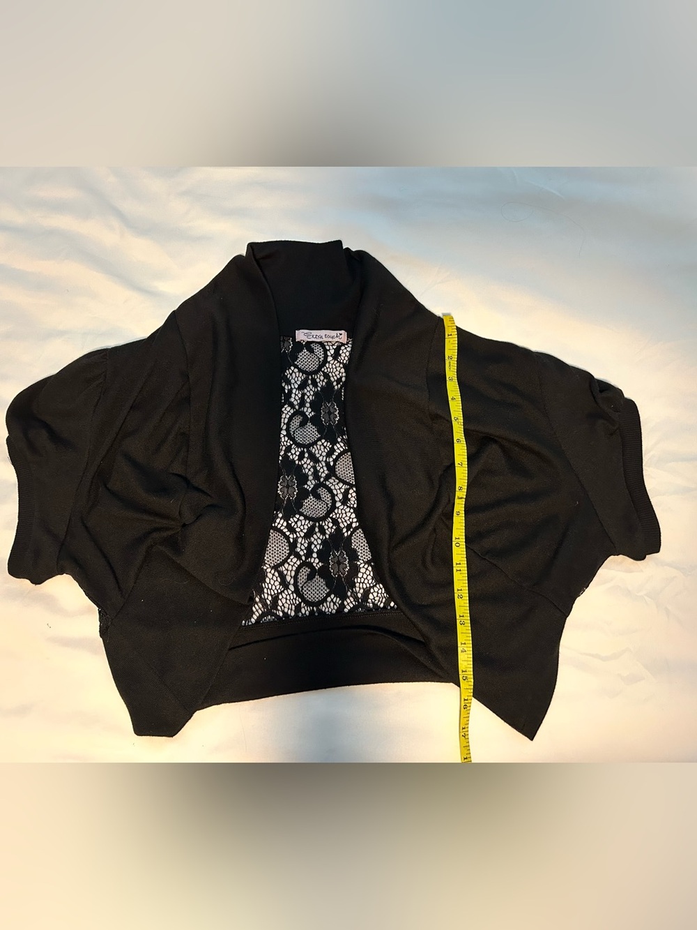 Black Lace-Trim Open Front Shrug